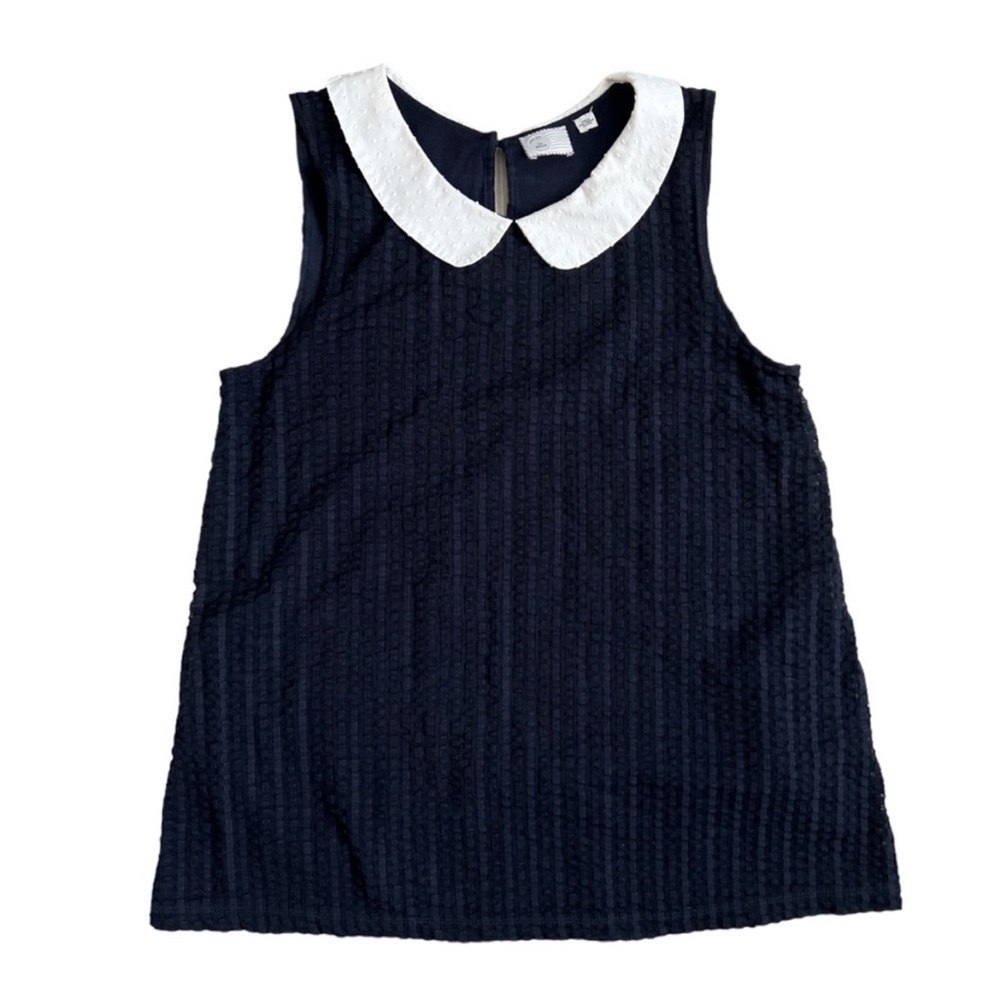 Anthropologie Postmark Textured Knit Peter Pan Collar Sleeveless Tank | Navy | M